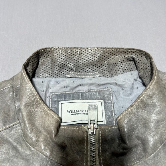 Williams & Kent Mens Gray Leather Lined Full Zip Motorcycle Jacket Plus Size XXL - Picture 8 of 16